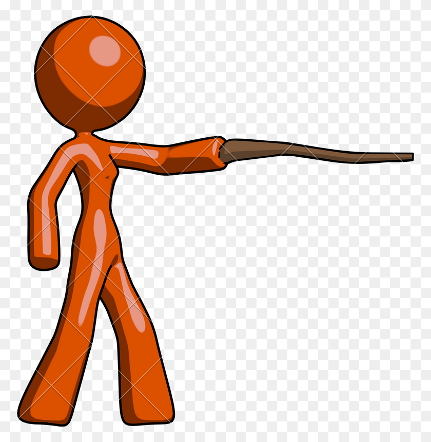 774x800 Orange Design Mascot Woman Pointing With Hiking Stick - People Pointing PNG