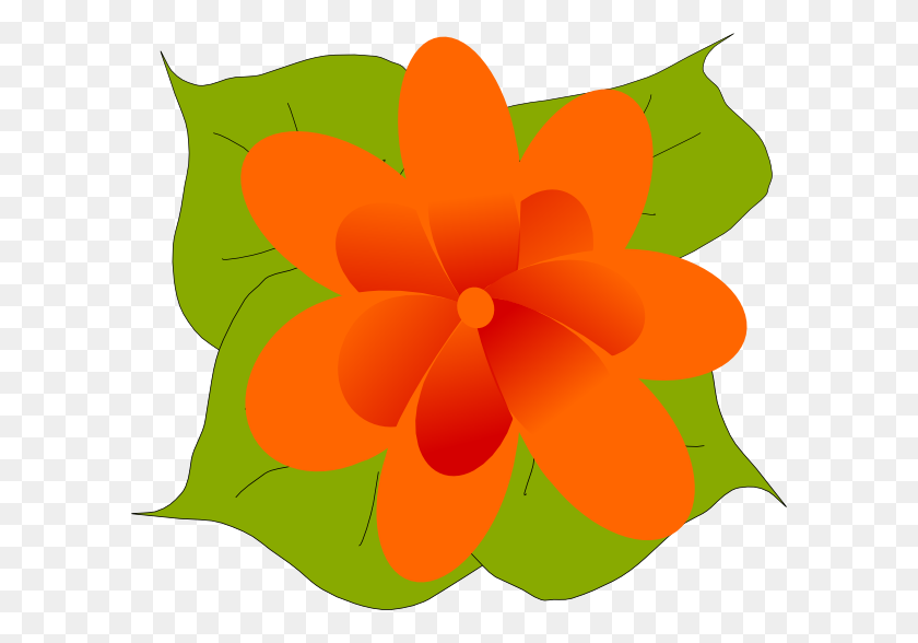 600x528 Оранжевый Цветок С Листьями Картинки - Цветочные Листья Клипарт