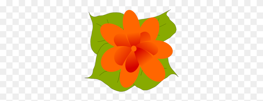 300x264 Orange Flower With Leaves Clip Art - Flower With Leaves Clipart