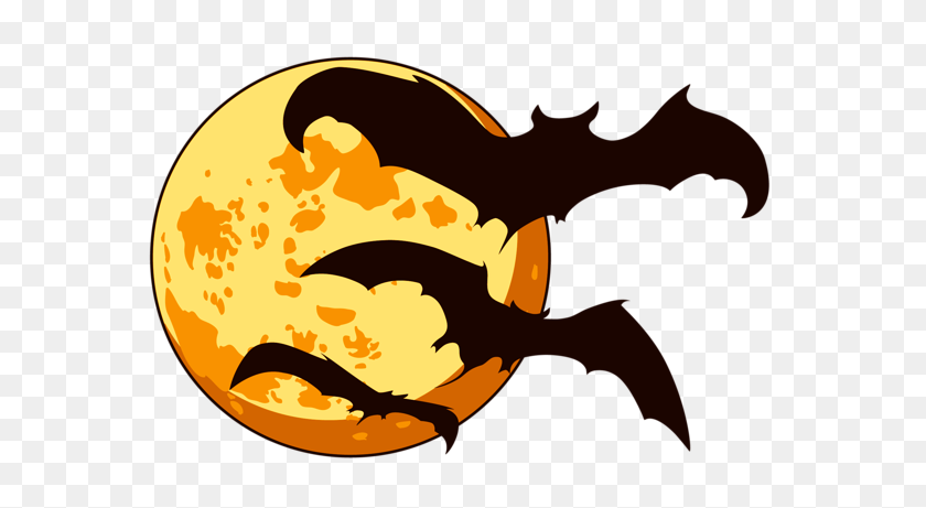 600x401 Orange Halloween Moon With Bats Png Gallery - Halloween PNG
