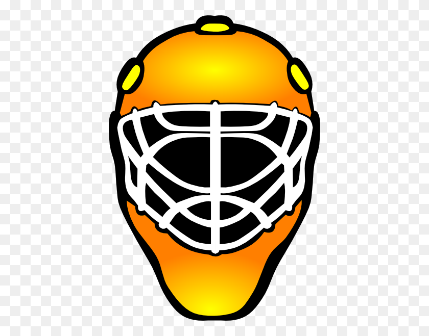 414x599 Orange Hockey Goalie Mask Clip Art - Goalie Clipart