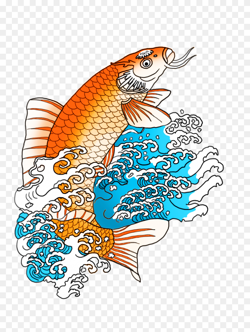 787x1063 Orange Koi Fish In Waves Inspiration In Koi - Water Waves Clipart