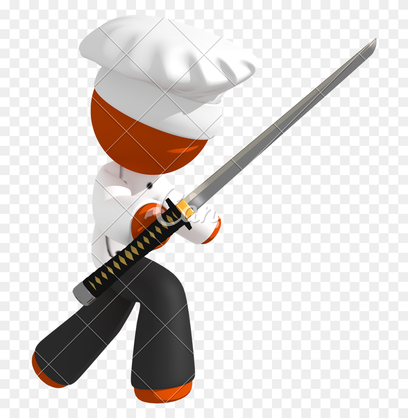 710x800 Orange Man Chef Con Espada Ninja En Defensa - Espada Ninja Png