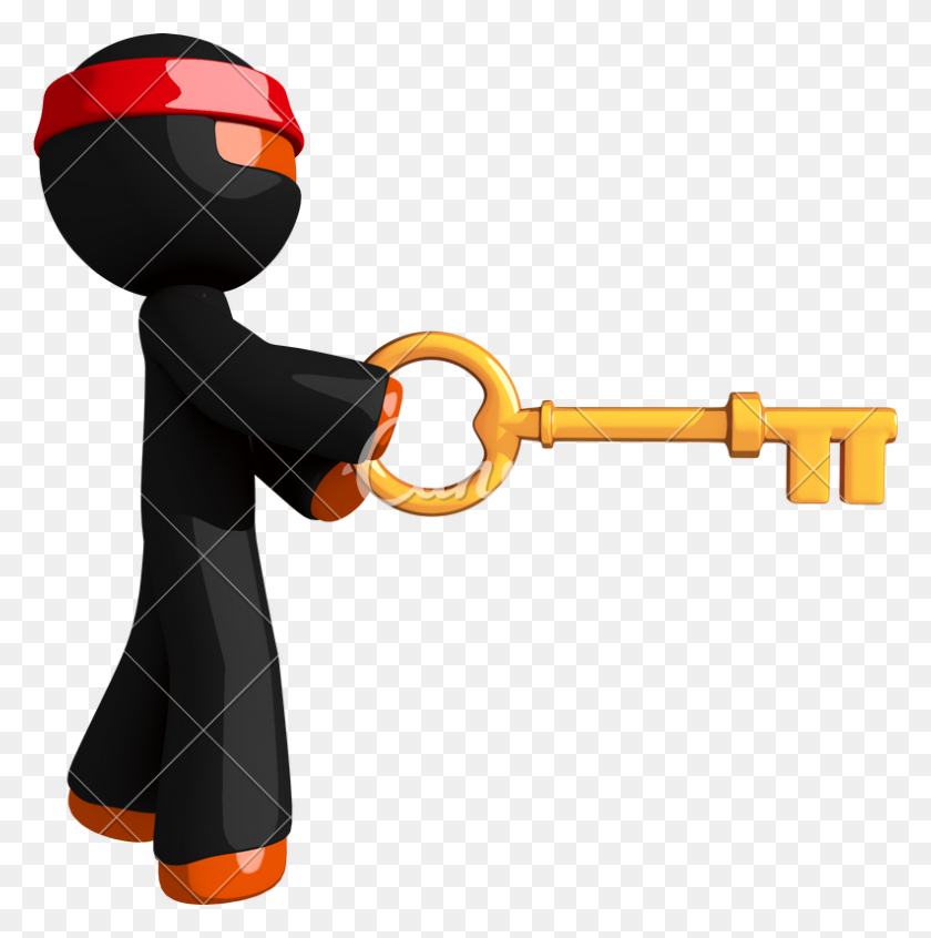 793x800 Оранжевый Человек Воин Ниндзя, Используя Большой Золотой Ключ - Клипарт Воин Ниндзя