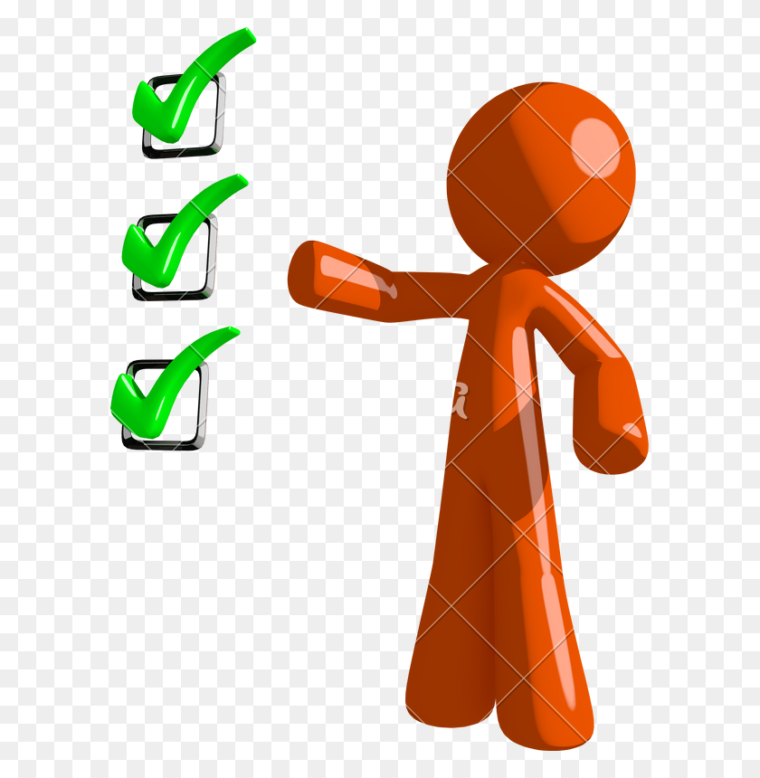 595x800 Orange Man Pointing Green Checkmark List - People Pointing PNG