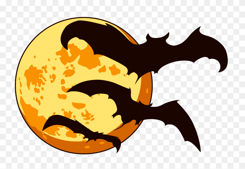 2002x1339 Orange Moon And Bats Halloween Transparent Png - Moon Transparent PNG