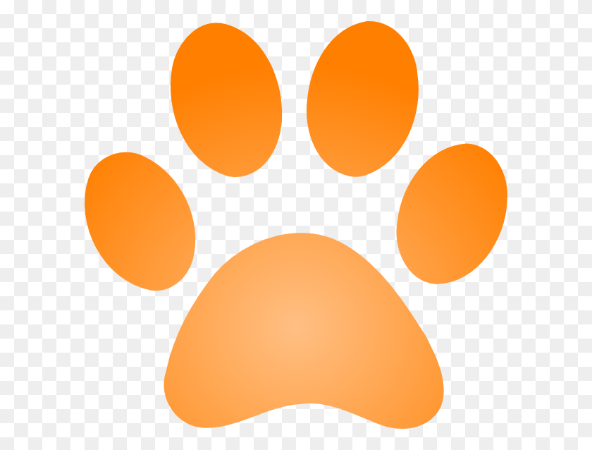 600x578 Orange Paw Print With Gradient Clip Art - Tiger Paw Clipart Black And White