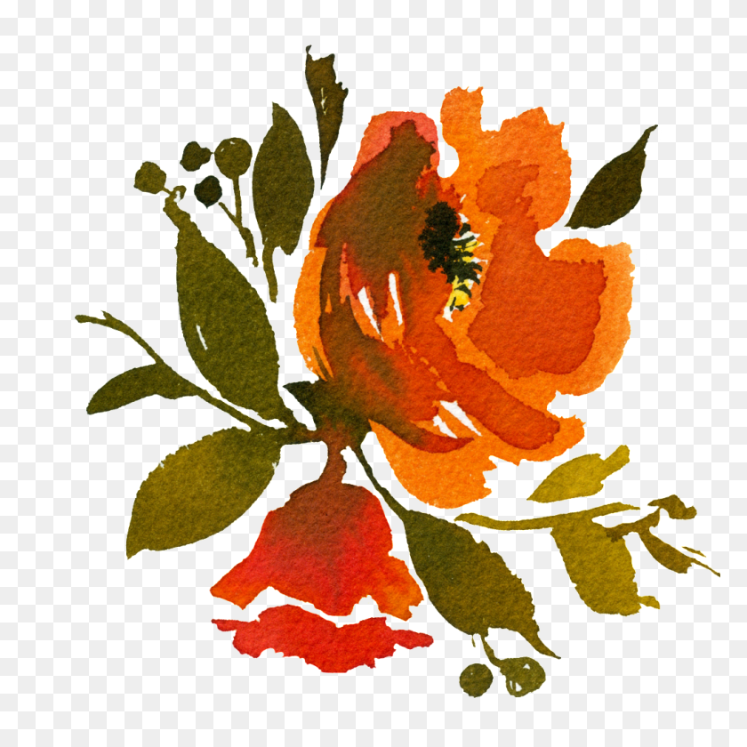 1024x1024 Orange Smudge Flower Png Transparent Free Png Download Png - Orange Flower PNG