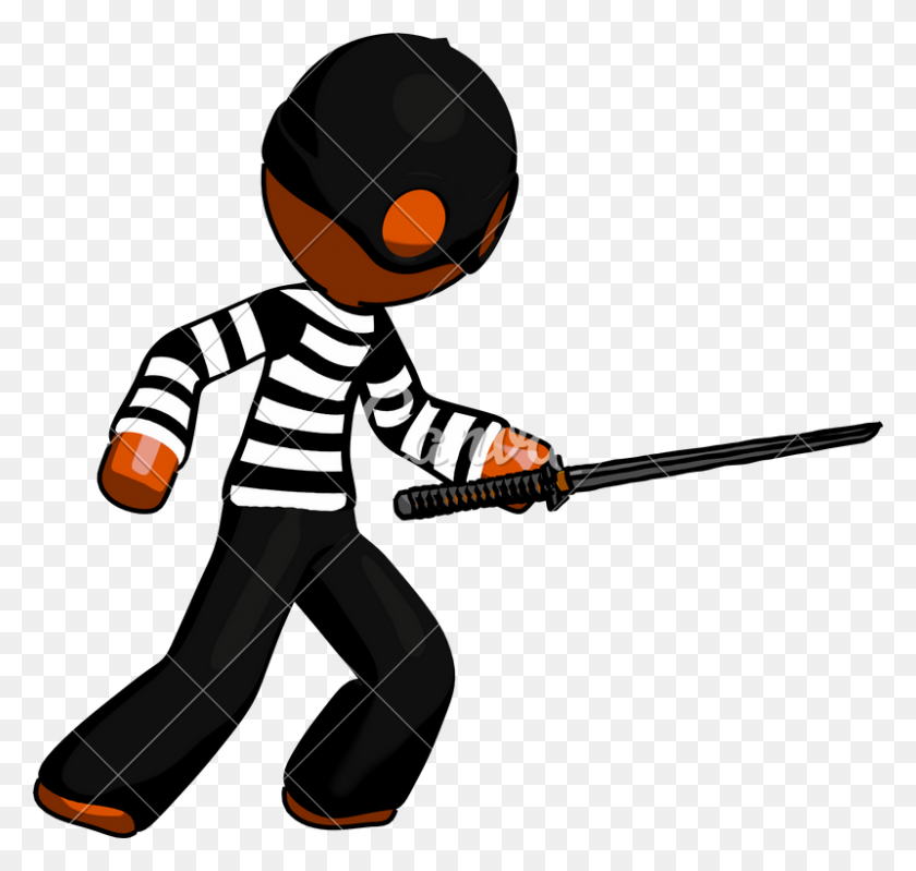 800x758 Orange Thief Man Stabbing With Ninja Sword Katana - Samurai Sword Clipart
