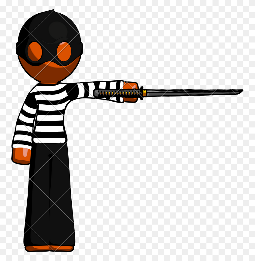 765x800 Orange Thief Man Standing With Ninja Sword Katana Pointing Right - Ninja Sword Clipart