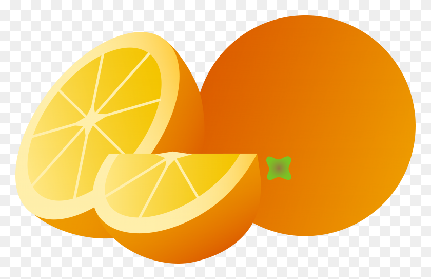 5865x3635 Апельсин Целиком Половина И Клин - Клипарт Клин