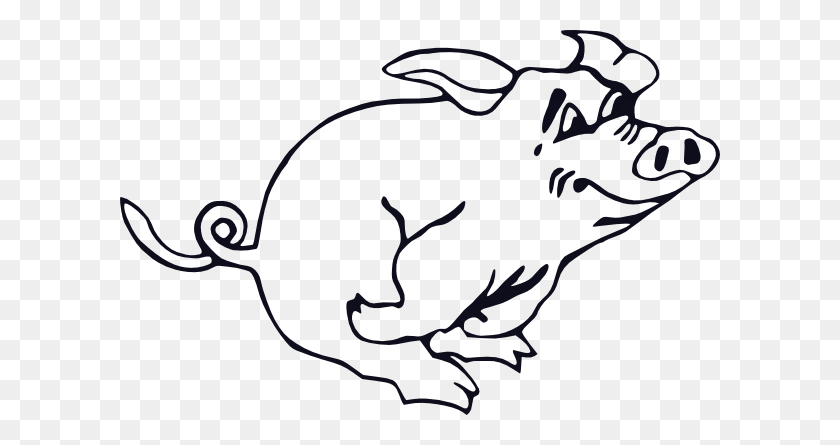 600x385 Outline Running Pig Clip Art Free Vector - Pig Black And White Clipart