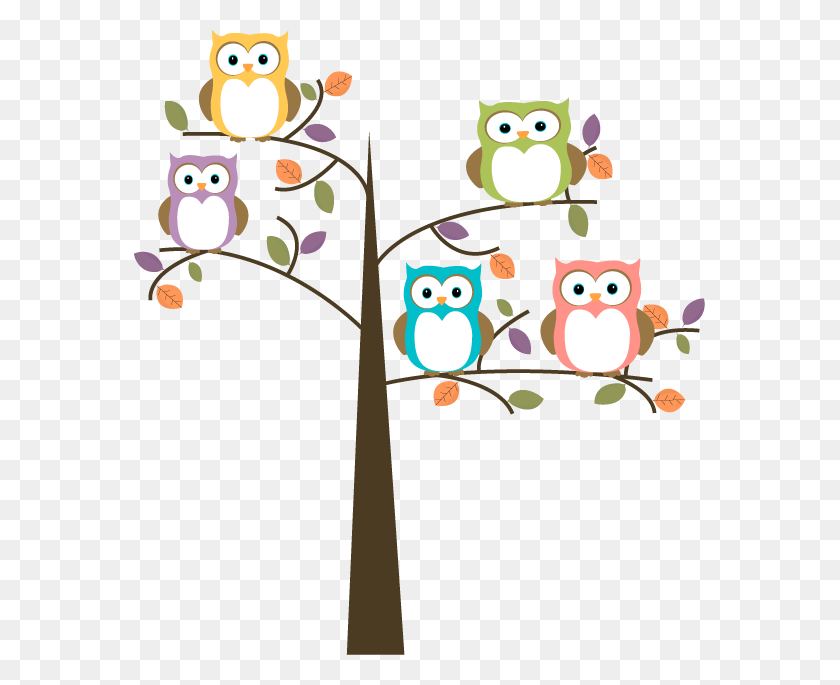 571x625 Owl Cartoon Colorful Owls In Pretty Tree Clip Art - Whimsical Tree Clipart