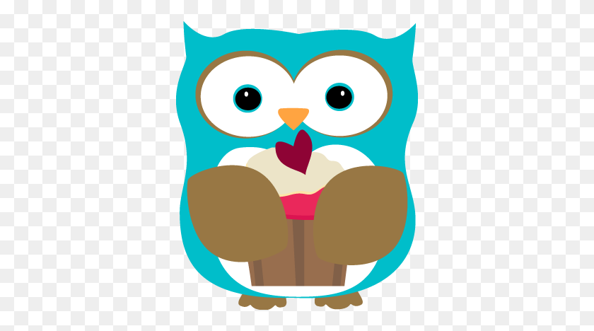342x408 Owl Eating A Cupcake Clip Art - Eating Lunch Clipart