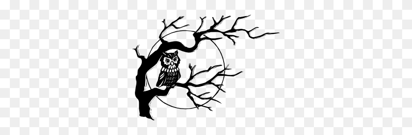 300x216 Owl On Tree Branch Clip Art - Spooky Tree Clipart