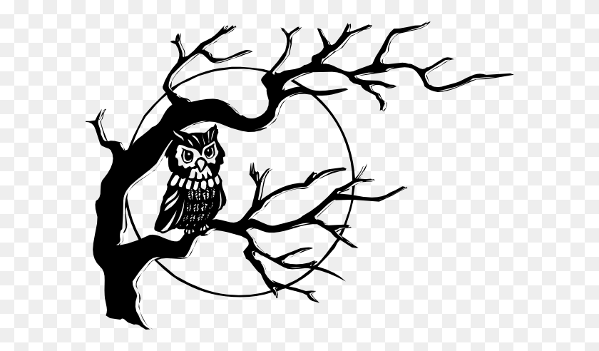 600x432 Owl On Tree Branch Clip Art - Halloween Silhouette Clipart