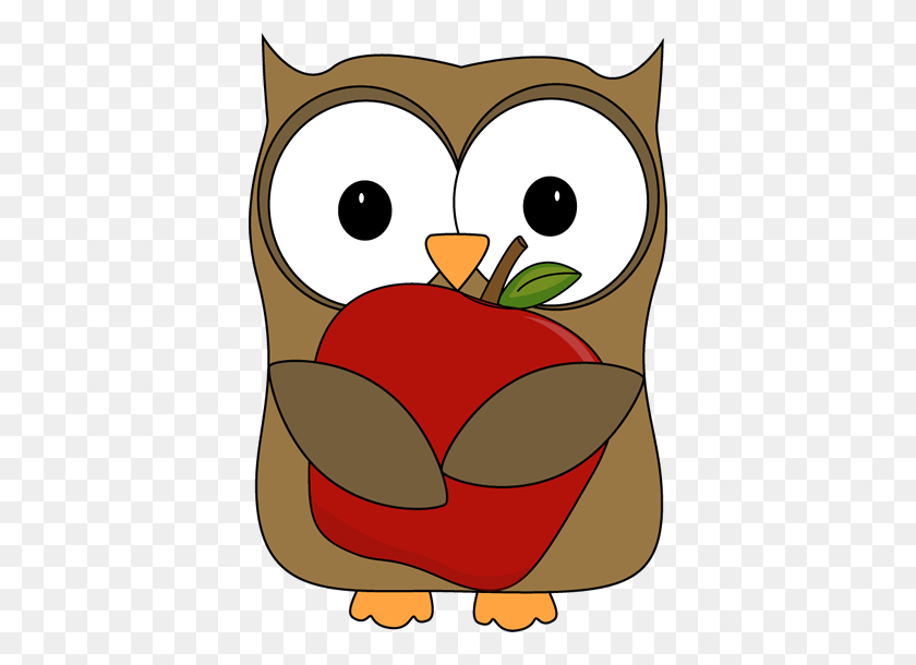 384x550 Owl With A Red Apple Clipart - Apple Clipart
