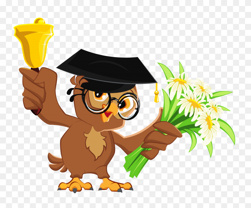 4076x3326 Owl With School Bell Png Clipart - School Owl Clipart
