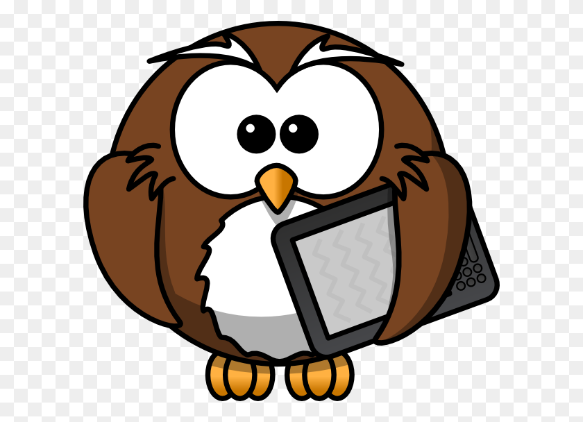 600x548 Owl With Tablet Clip Art - Tablet Clipart