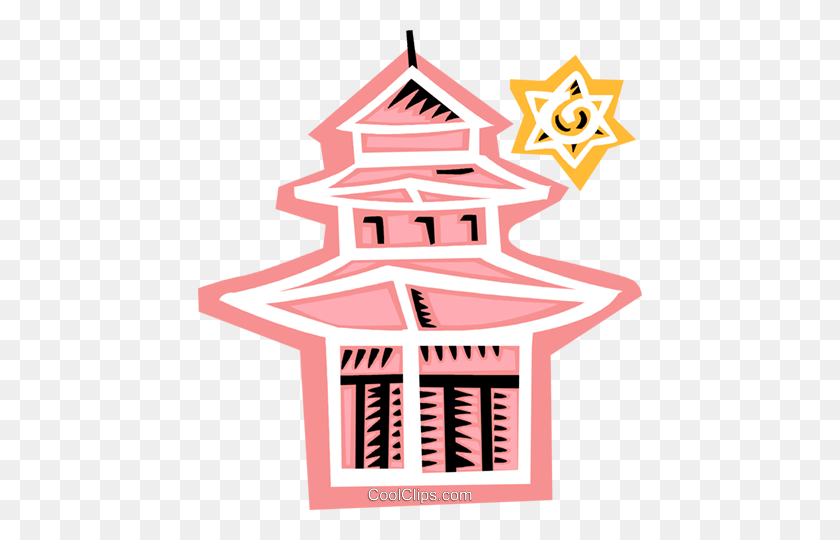 444x480 Pagoda Temple Royalty Free Vector Clip Art Illustration - Pagoda Clipart