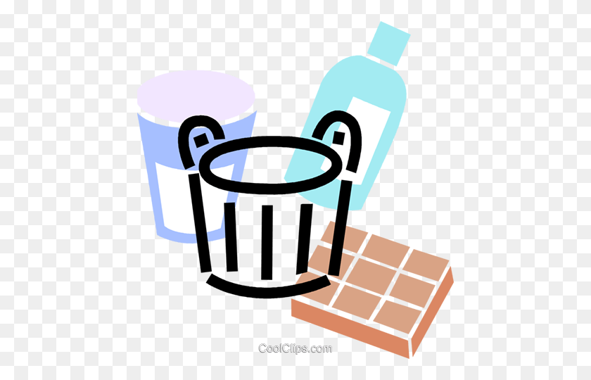 450x480 Pail With Cleaning Supplies Royalty Free Vector Clip Art - Cleaning Products Clipart