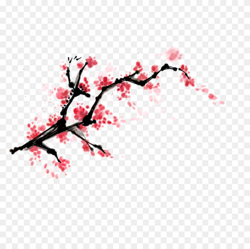 2000x2000 Painted Ink Peach Blossom Branch Element Design Free Png - Blossom PNG