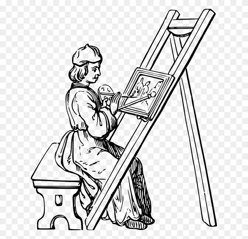 631x750 Painting Line Art Painter Drawing - Slide Clipart Black And White