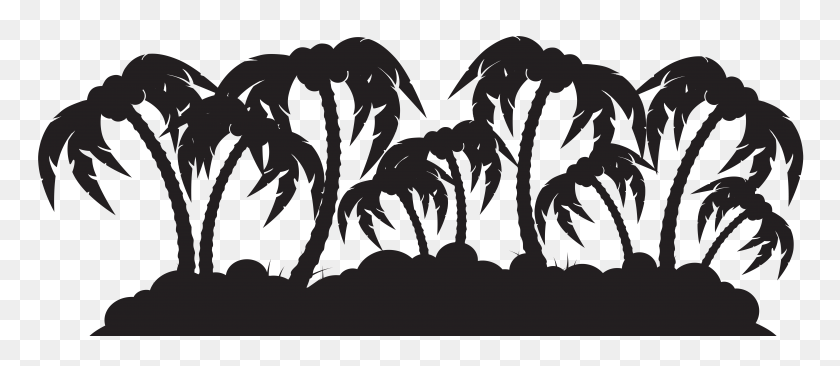 8000x3139 Palm Island Silhouette Png Clip Art - Sky Clipart Black And White