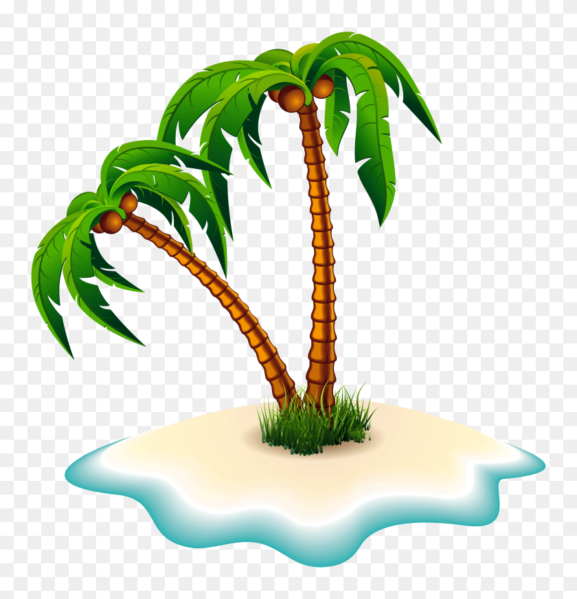 4000x4166 Palm Trees And Island Png Clipart - Palm Tree Border Clipart