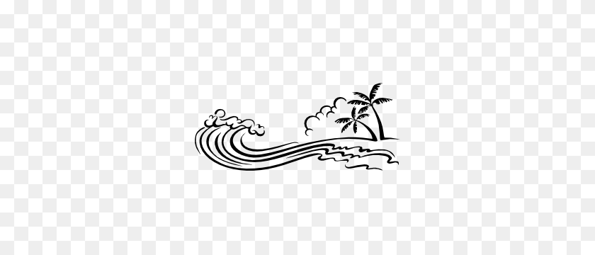 300x300 Palm Trees Island And Ocean Waves Sticker - Ocean Clipart Black And White