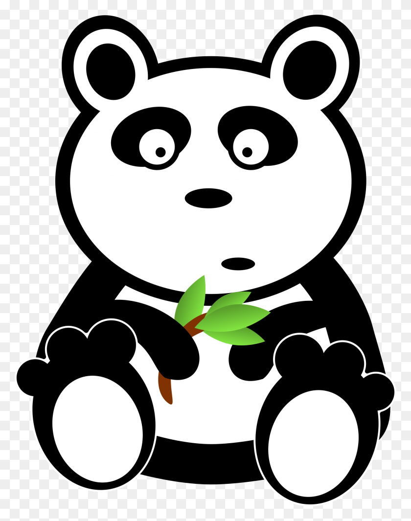 1861x2400 Panda With Bamboo Leaves Icons Png - Cute Panda PNG