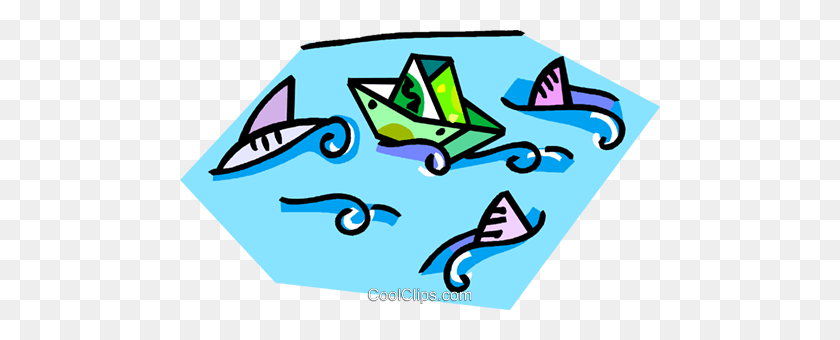 480x280 Paper Boat With Fish In The Ocean Royalty Free Vector Clip Art - Ocean Water Clipart