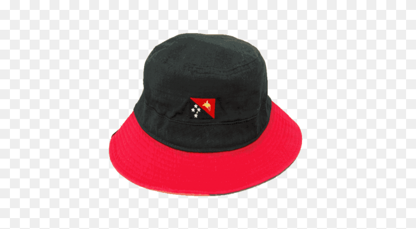 600x402 Papua New Guinea Black Bucket Hat With Red Embroidery Red Brim - Bucket Hat PNG