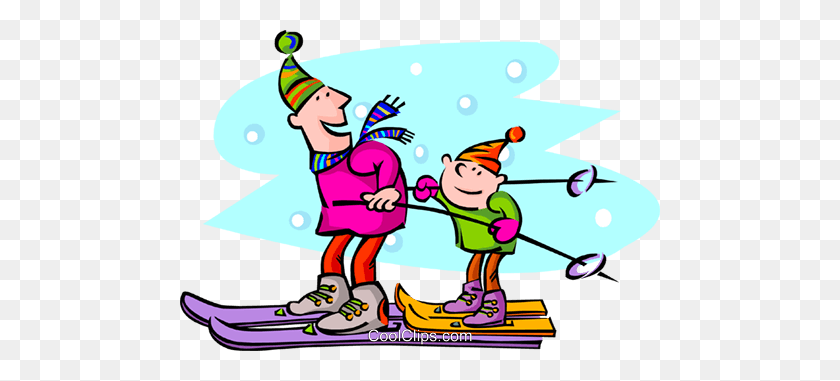 480x321 Parent And Child Skiing Royalty Free Vector Clip Art Illustration - Parent Child Clipart