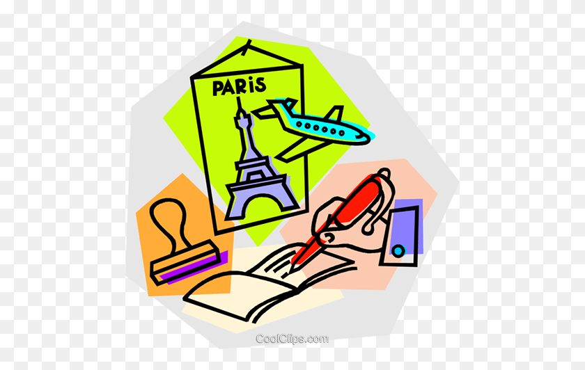 480x472 Paris Vacation With Airline Tickets Royalty Free Vector Clip Art - Vacation Clip Art Free