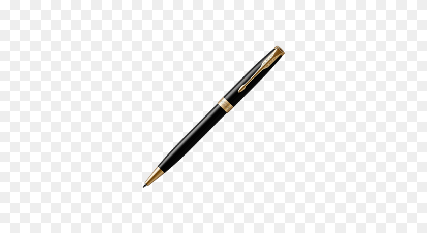 400x400 Parker Sonnet Black Lacquer With Gold Trim Ballpoint Pen - Gold Trim PNG