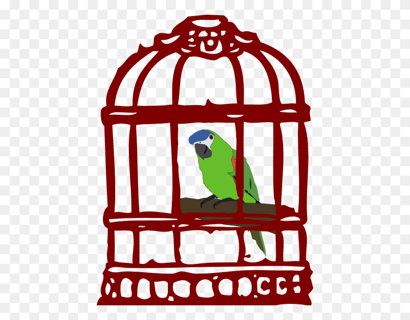 444x595 Parrot In A Bird Cage Clip Art - Bird Cage Clipart