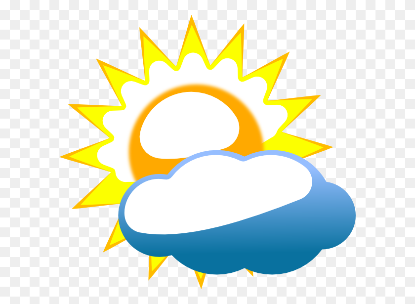 600x555 Partly Cloudy With Sun And Rain Weather Icon Clip Art Famclipart - Partly Cloudy Clipart