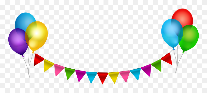 8000x3300 Party Streamer With Balloons Transparent Clip Gallery - Part Clipart