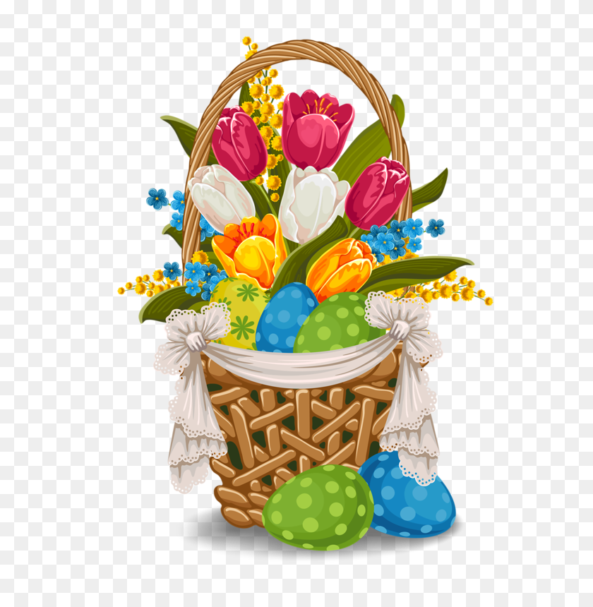 566x800 Pasen Rb Easter Clipart - Basket Of Flowers Clipart