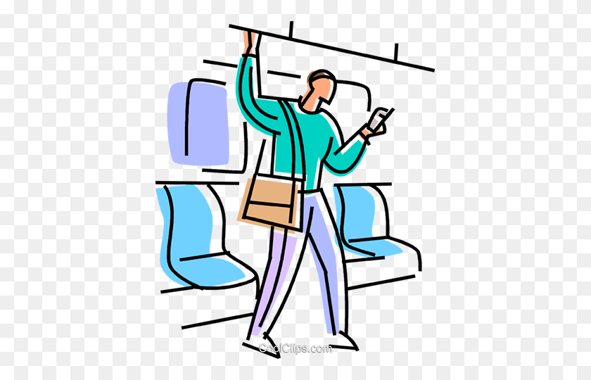 397x480 Passenger On A Subway With Cell Phone Royalty Free Vector Clip Art - Subway Clipart