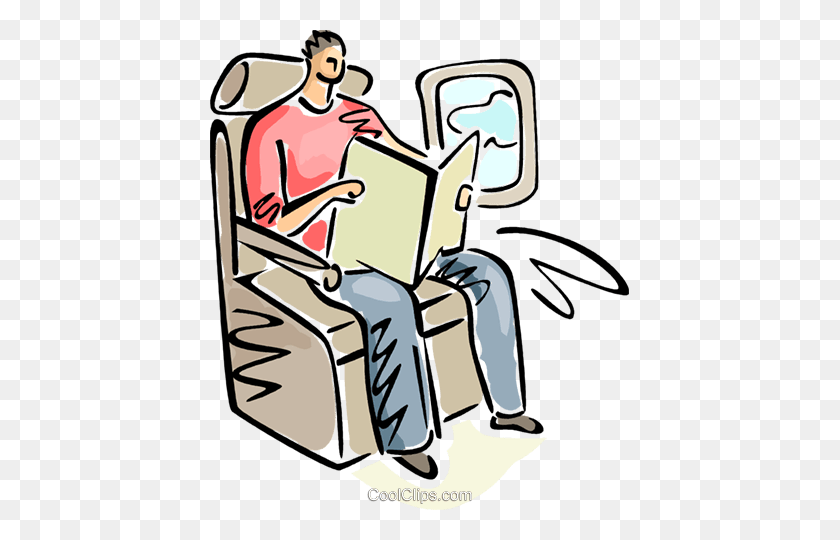 419x480 Passenger Reading A Magazine On A Flight Royalty Free Vector Clip - Passenger Clipart