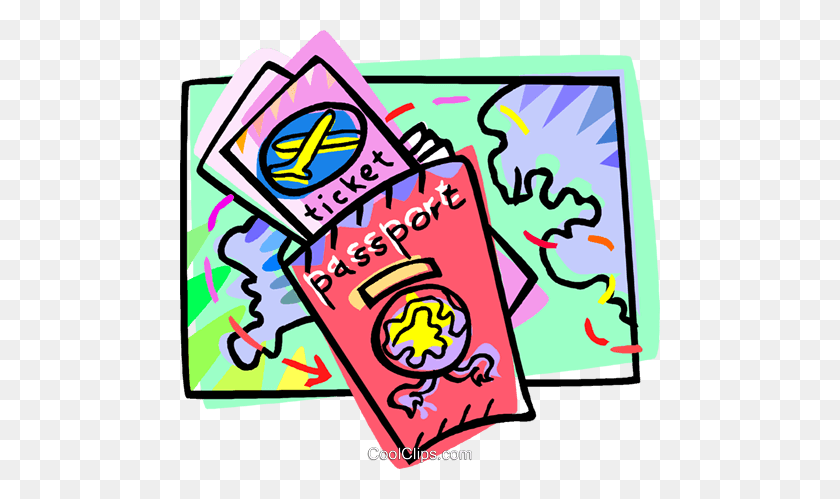 480x439 Passport And Travel Tickets Royalty Free Vector Clip Art - Passport Clipart