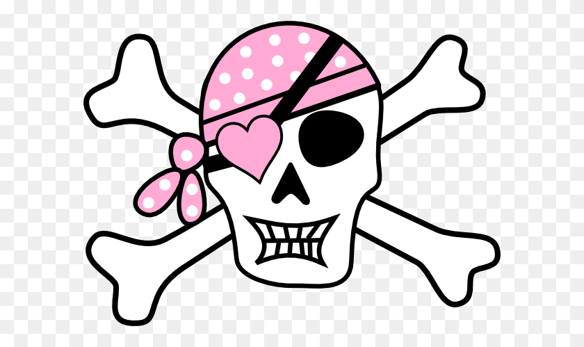 600x439 Пастельно-Розовый Пиратский Крест Кости Картинки - Пиратская Девушка Клипарт