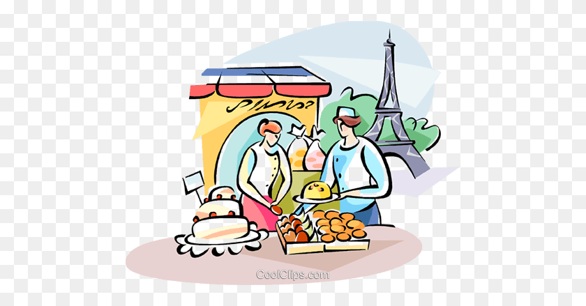480x379 Pastry Chef And The Eiffel Tower Royalty Free Vector Clip Art - Pastry Chef Clipart