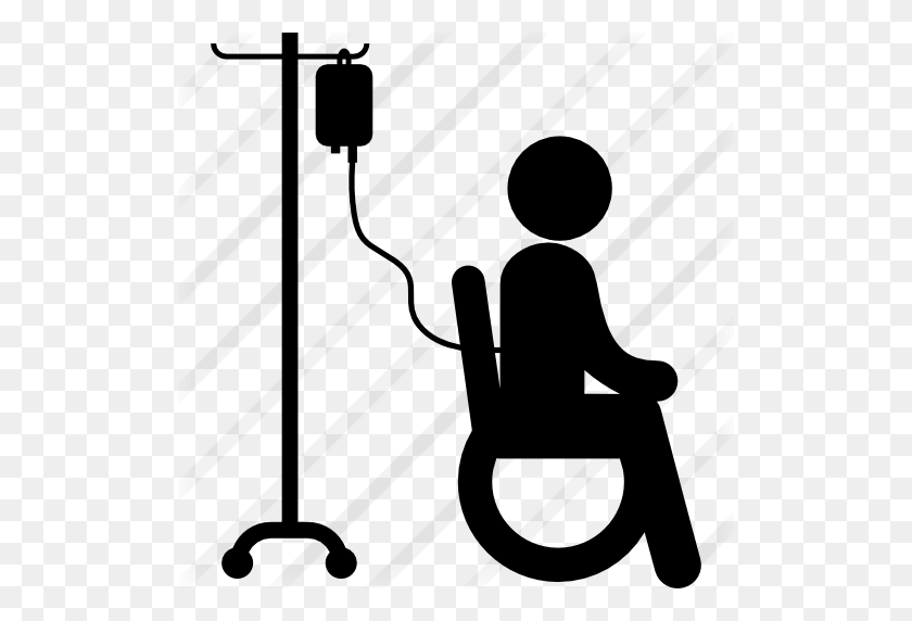 512x512 Patient Sitting On Wheels Chair With Saline Via Silhouette - People Sitting PNG