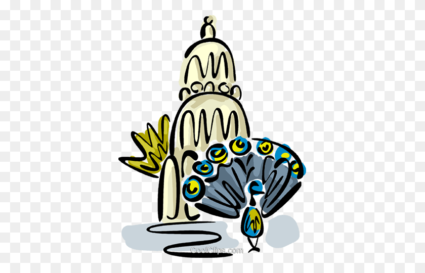 371x480 Peacock In Front Of A Temple Royalty Free Vector Clip Art - Peacock Clipart Free