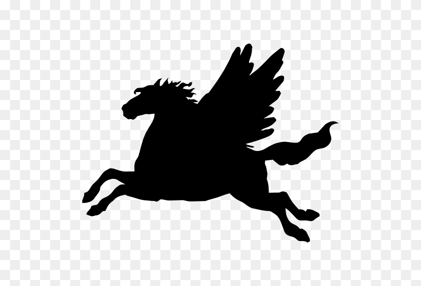 512x512 Pegasus Winged Horse Black Side View Silhouette Shape - Pegasus PNG