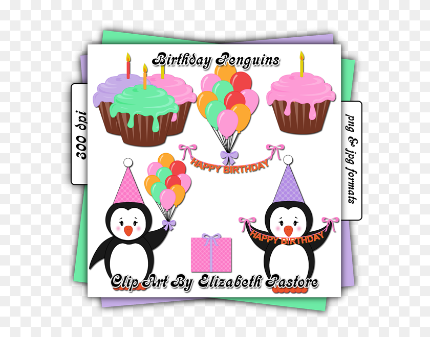 600x600 Penguin Clipart Cute Birthday - Rockabilly Clipart