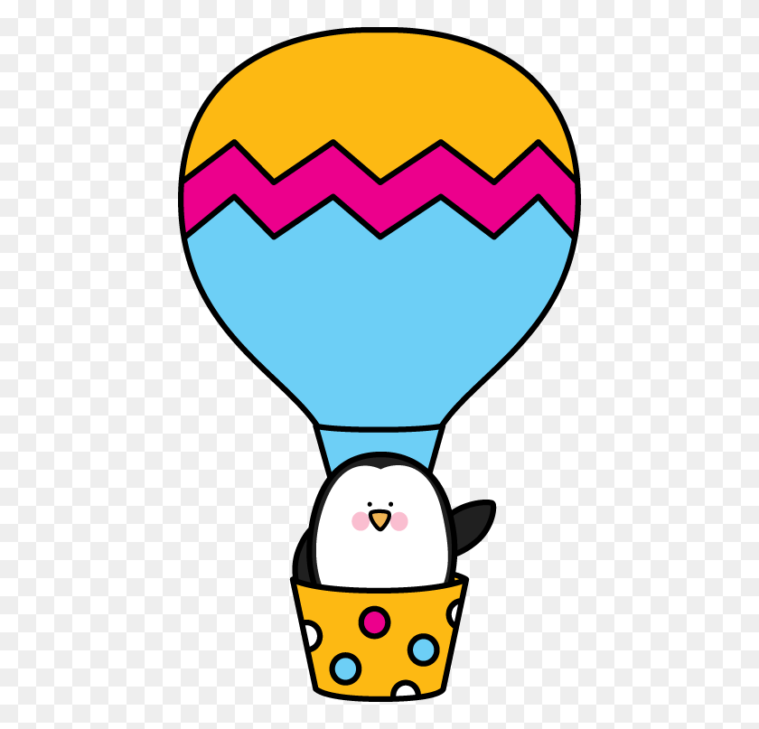 446x747 Penguin In A Hot Air Balloon Clip Art - Hot Day Clipart